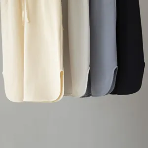 Cotton loose casual hooded sweatshirt dress detail view, side split midi dress for women