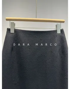 Dark grey wool blend pencil skirt, high waist winter warm skirt, elegant office ladies bottom.