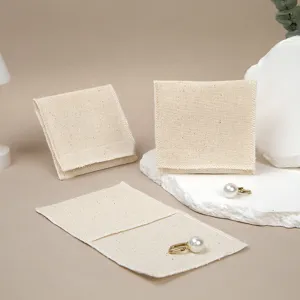 Bolsa de almacenamiento de lino para joyas, pequeña bolsa de algodón con solapa y cierre