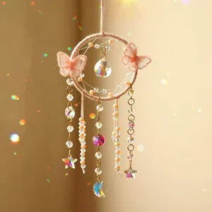 Crystal Butterfly Dreamcatcher Sun Catcher Indoor Wall Hanging Ornament INS Style Rainbow Maker Handmade Window Decor Gift