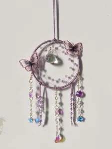 Purple butterfly dream catcher crystal suncatcher hanging decor for indoor wall ornament