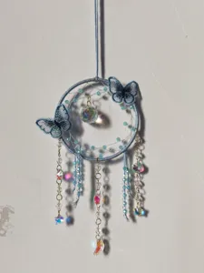 Blue butterfly dream catcher crystal suncatcher hanging ornament for indoor wall decor