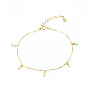 Bracelet de Perles en Argent Sterling S925 pour Femme Minimaliste Style INS Chaîne Ajustable Plaqué Or Argent Bijoux Cadeau