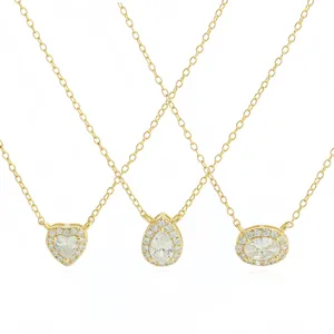 925 Sterlingsilber Herz Wassertropfen Geometrische Anhänger Halskette Für Damen Strass Eingelegt Schlüsselbeinkette Schmuck Geschenk