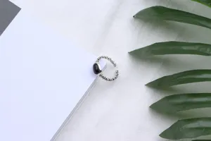 Silver black agate open ring vintage Thai silver minimalist geometric jewelry for women