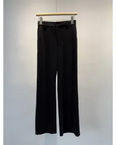 Black corduroy wide-leg trousers for women, straight fit casual pants, autumn daily wear.