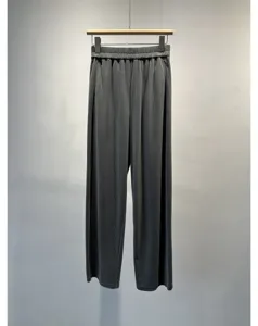 Women casual pleated wide-leg trousers, high-waisted elastic lounge pants for autumn wear.