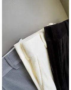 Womens corduroy casual wide leg trousers fabric detail close up stylish autumn daily wear