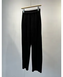 Women black corduroy wide leg pants, casual high waist drape trousers, comfortable autumn wear.