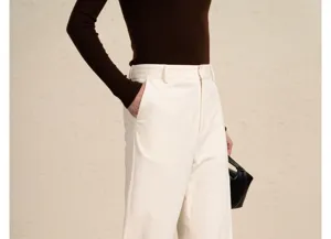 Close-up detail of women's corduroy wide-leg casual pants showcasing premium fabric.