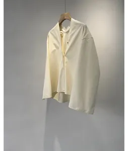 Women's chic solid color cotton poplin long sleeve V-neck blouse, stylish casual daily shirt.