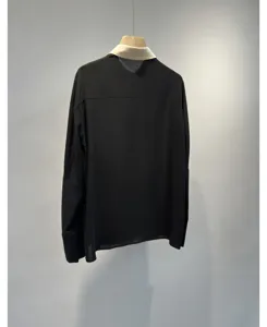 Women's black long sleeve blouse featuring contrast cream collar for elegant daily wear