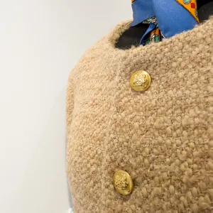 Dames tweed jasje korte ronde hals wollen mantel elegante herfst winter bovenkleding mode