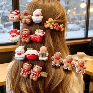 Barrettes à Cheveux de Noël en Résine Dessin Animé Père Noël Bonhomme de Neige Bonhomme Pain d'Épices Renne Pinces à Bec Accessoires Cheveux Femmes Enfants