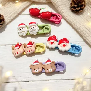 Cute Christmas hair clips set resin Santa reindeer barrettes sweet hair accessories