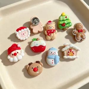 Cute Cartoon Christmas Brooch Resin Alloy Santa Claus Christmas Tree Snowman Elk Badge Pin Holiday Decoration Gift Jewelry For Men Women