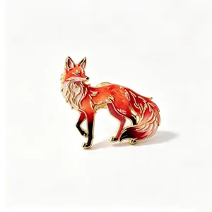Exquisite red fox metal enamel pin, detailed gold outline retro brooch for clothes and bags decors.