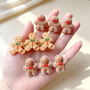 Joli ensemble de pinces à cheveux pain d'épices de Noël, épingles douces de vacances.
