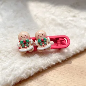 Cute gingerbread hair clip sweet christmas side clip pink hair accessory detailed view
