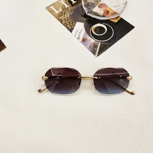 Women rimless gradient sunglasses with metallic snake head detail and UV protection chic sun glasses