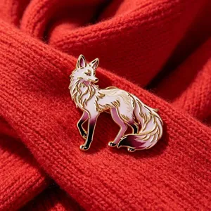 Chinese style white and purple fox metal enamel pin brooch badge for clothing and bags.