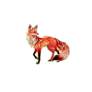 Chinese style red fox metal enamel pin cute animal brooch badge for clothes bags decor