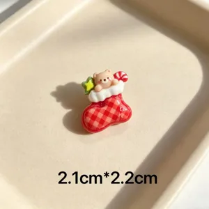 Cute Christmas bear stocking resin brooch pin festive holiday party DIY accessories 1pc
