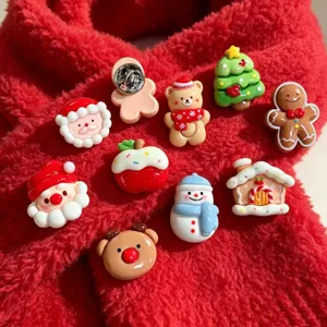 Christmas cartoon brooch set cute resin enamel pins badge festive decorative accessories