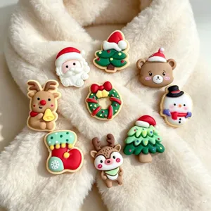 Christmas cartoon resin brooch set, cute Santa Claus and tree detail design for holiday decor.