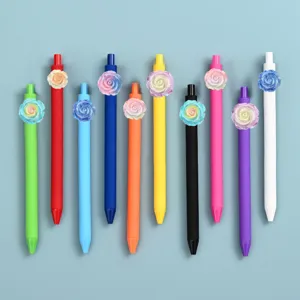 Colorful gel pens featuring luminous rainbow camellia flower decoration stickers set.