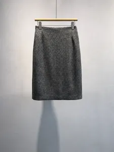 Grey wool tweed pencil skirt, high waist elegant midi skirt for women autumn winter daily commute.
