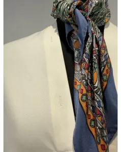 Luxury silk scarf with elegant geometric print, premium neck accessory for women.