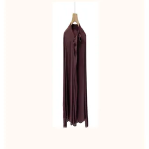 Elegant dark purple women long dress satin smooth draped fabric chic hanging product display