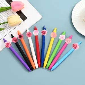 Bunte Gelstifte mit 3D Rosen Dekoration, glatte Schreibstifte Set für Schule und Büro.
