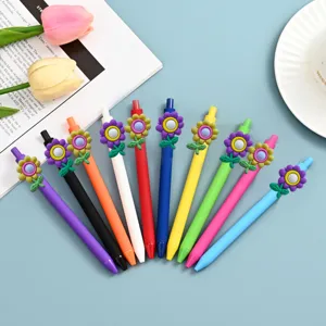 Ensemble De Stylos Gel Colorés Mignons Et Créatifs Patch De Fleurs Et De Feuilles 3D Stylos Bille À Pression Pour Bureau École Étudiant