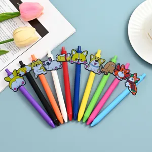 Shiba Inu Cartoon Silicone Patch Stylo Gel Ensemble Mignons Animaux Appuyez Stylo Bille Bureau École Écriture Papeterie