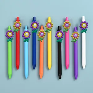 Joli ensemble de stylos gel floraux avec décor de feuilles, stylos colorés pour bureau.