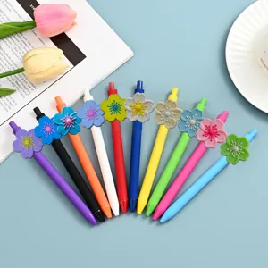 Cherry Blossom Gel Pen Set Cute Floral Push Type Ballpoint Pens Student Writing Stationery School Supplies