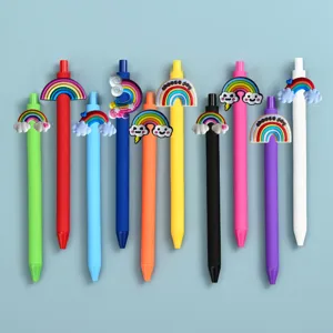 Colorful rainbow gel pens cute silicone cloud charm black ink writing pens set for school.