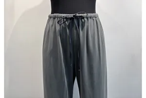 Grey Pleated Wide Leg Pants Elastic Drawstring High Waist Casual Trousers For Women