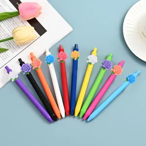 Bunte Gelschreiber Set mit süßen 3D Blumen Clip Dekoration für Schule Büro Schreibwaren