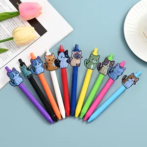 Set di penne gel gatto carino, penne di scrittura colorate in silicone per studenti e ufficio.