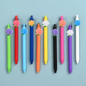 Buntes Gelstifte-Set mit süßen 3D-Harzblumen und Blattdekorationen für Schüler, Detailansicht
