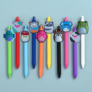 Joli ensemble de stylos gel à embout en silicone cartoon, 10 stylos colorés pour école et bureau.