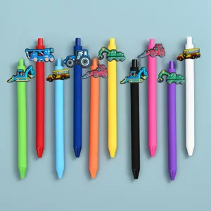 Bunte Gelstifte Set mit süßen 3D Cartoon Baustellenfahrzeug Patches für Schüler zum Schreiben.