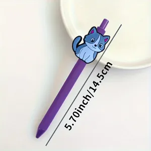 Penna gel viola con simpatico design di gatto, scrittura fluida per ufficio e scuola.