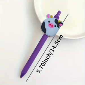 Stylo gel mignon de vache de dessin animé avec pendentif en silicone pour l'école.