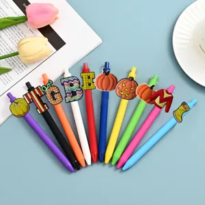 Detailed view of Thanksgiving colorful gel pens set with cute autumn charms and cute design.