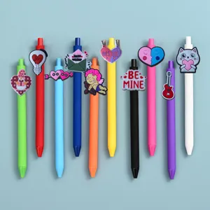 Colorful gel pens set with cute cartoon PVC charms, perfect Valentine gift for students writing.