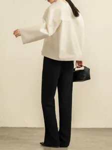 Women's chic mock neck wide sleeve short blouse top elegant minimalist casual everyday wear